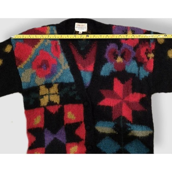 VTG SUSAN BRISTOL MOHAIR BLEND CARDIGAN M WOMAN BUTTON FLORAL BLACK  COZY - Picture 5 of 9